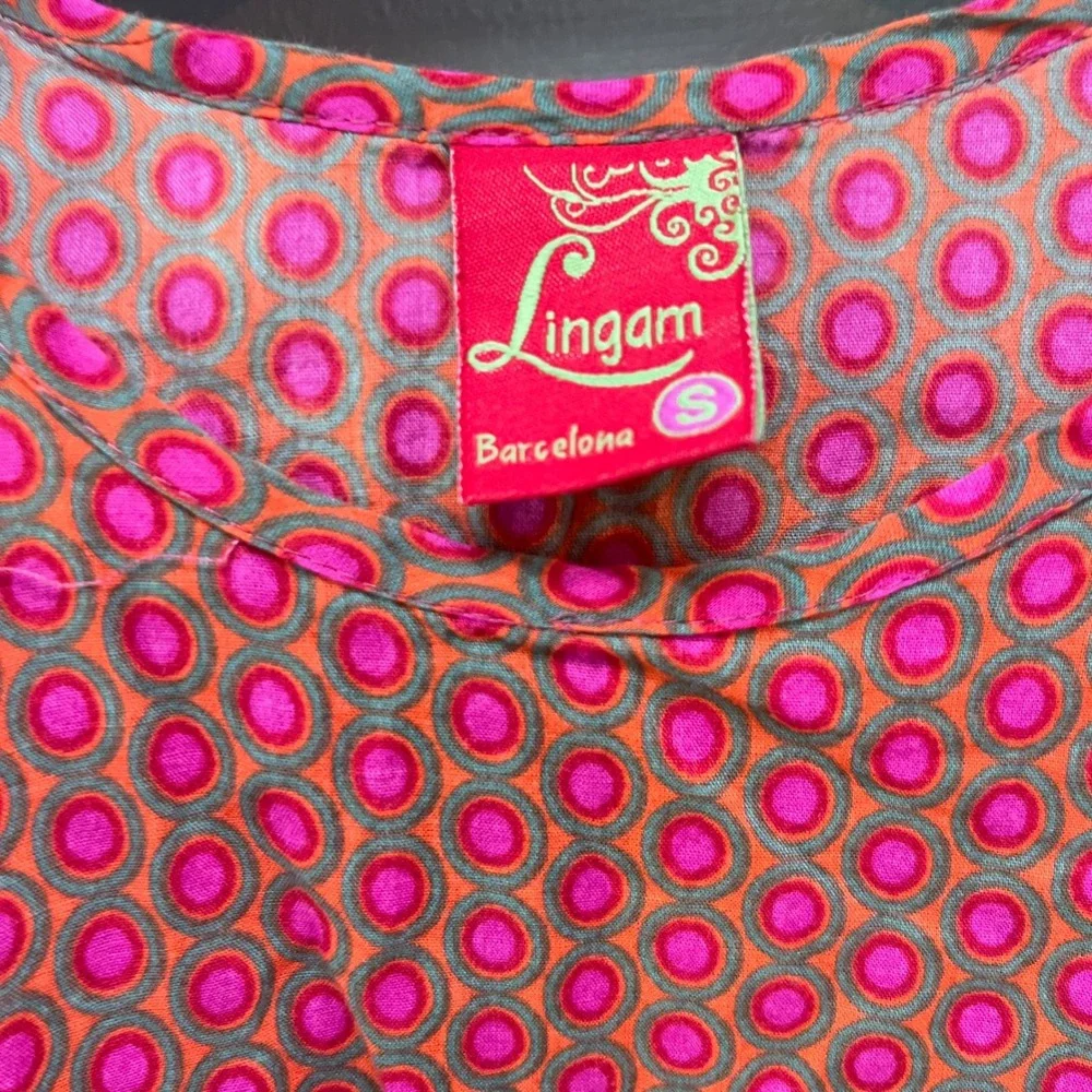Lingam Barcelona Kids Pink Orange Geometric Cotton Flutter Sleeve Tunic Dress S